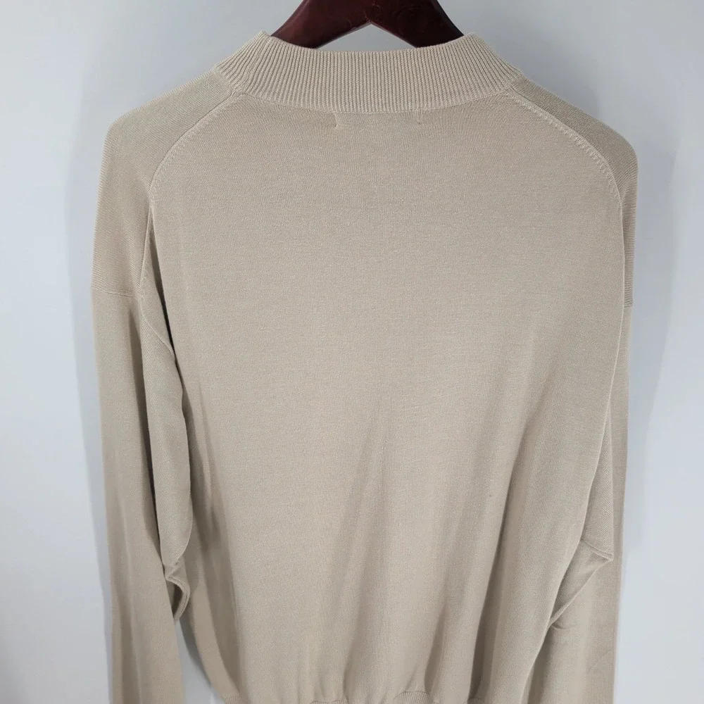 Vintage Pronto Uomo Knit Silk Blend Mock‎ Neck Pullover Sweater Beige Size XL